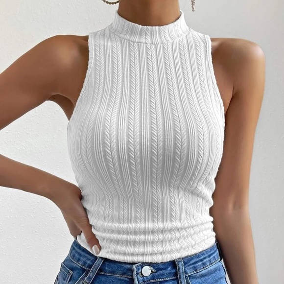 026 Fitted Ribbed Knit Mock Neck Tank Top - Picture 4 of 16